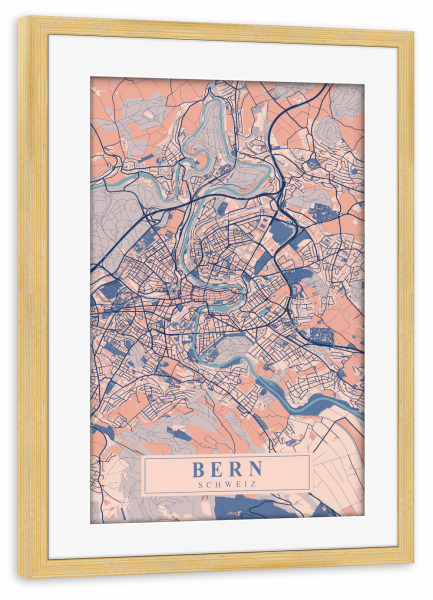 Poster mit Rahmen kiefer "Stadtplan Bern" artboxONE - Städte