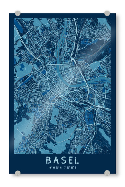 Acrylglasbild "Stadtplan Basel - Blau" artboxONE - Städte
