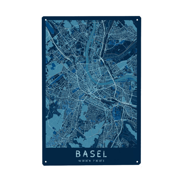 Metall Poster "Stadtplan Basel - Blau" artboxONE - Städte