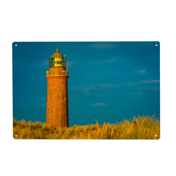 Metall Poster "Leuchtturm Darßer Ort" artboxONE - Natur,Reise - Leuchtturm,Darß,Ostsee,Küste,Meer,Mecklenburg-vorpommern,Deutschland,Sonnenuntergang