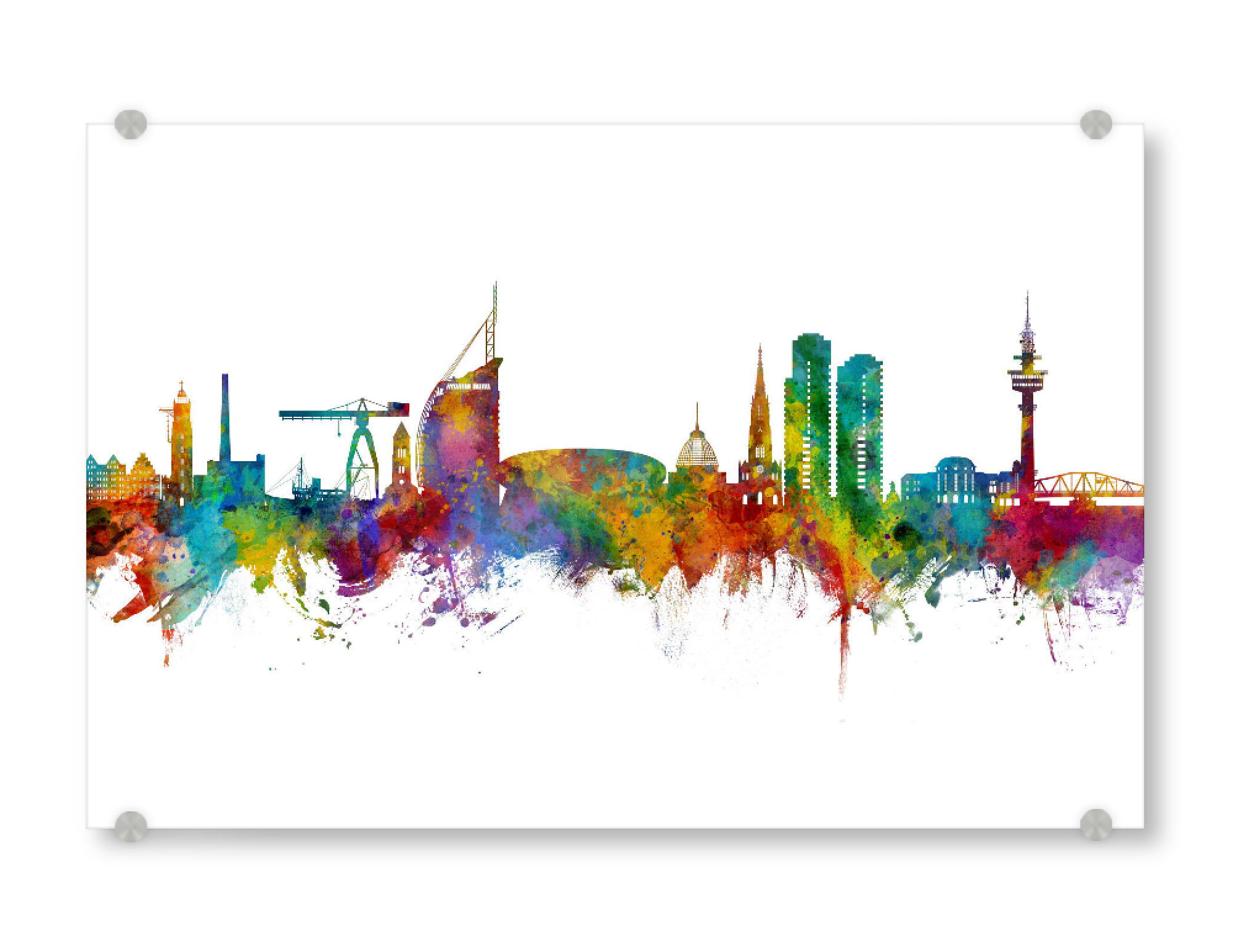 Acrylglasbild "Bremerhaven Deutschland Skyline" artboxONE - Städte - Bremerhaven,Deutschland,Deutschlandskyline,Stadtbild,Stadtbild,Aquarell,Malerei