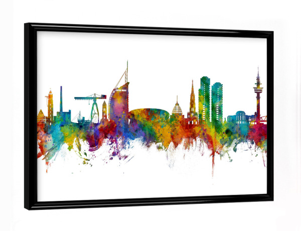 Poster mit schwarzem Rahmen "Bremerhaven Deutschland Skyline" artboxONE - Städte