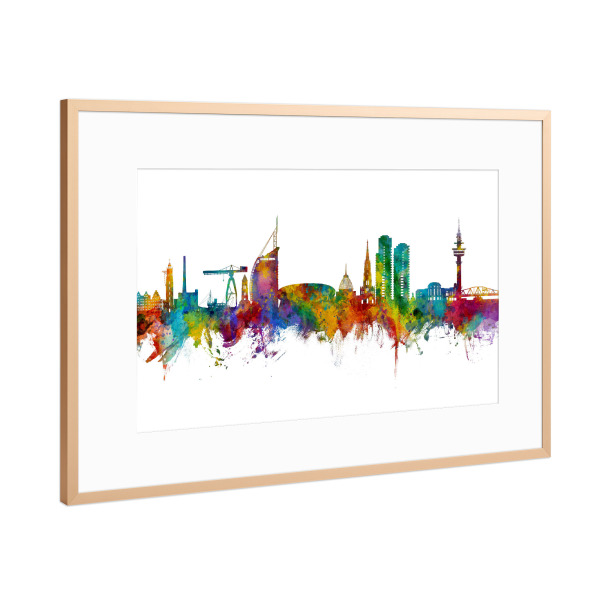 Poster mit Rahmen Kupfer "Bremerhaven Deutschland Skyline" artboxONE - Städte