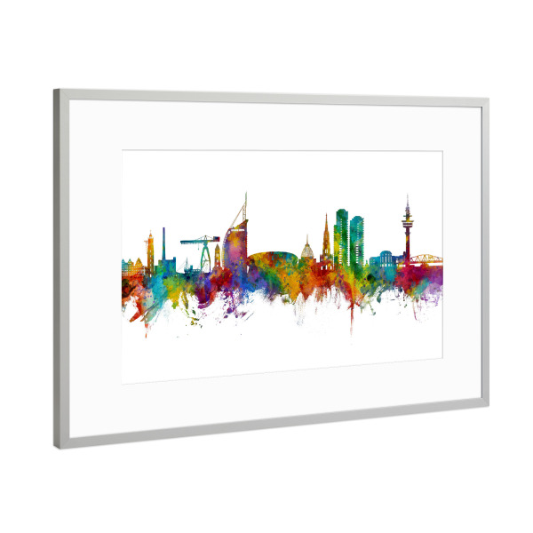 Poster mit Rahmen Silber "Bremerhaven Deutschland Skyline" artboxONE - Städte