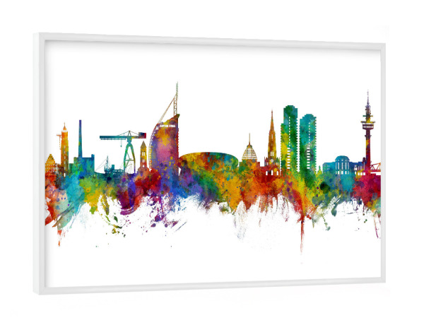 Poster mit weißem Rahmen "Bremerhaven Deutschland Skyline" artboxONE - Städte