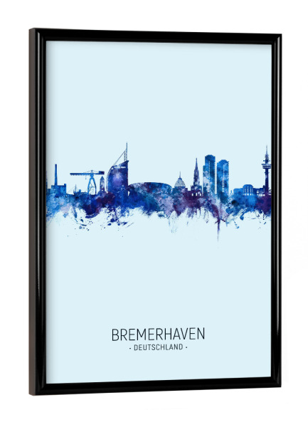 Poster mit schwarzem Rahmen "Bremerhaven Skyline Dunkelblau" artboxONE - Städte