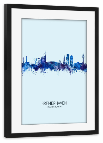 Poster mit Rahmen schwarz "Bremerhaven Skyline Dunkelblau" artboxONE - Städte