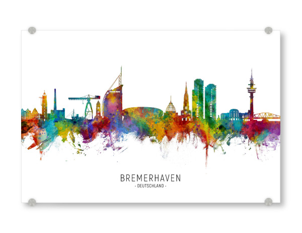 Acrylglasbild "Bremerhaven Skyline txt" artboxONE - Städte - Bremerhaven,Deutschland,Deutschlandskyline,Stadtbild,Stadtbild,Aquarell,Malerei