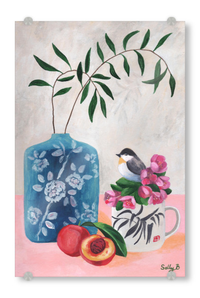 Acrylglasbild "Bird and peaches chinoiserie" artboxONE - Floral,Tiere