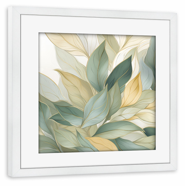 Poster mit Rahmen weiß "Goldene Blätter" artboxONE - Natur,Floral,Abstrakt