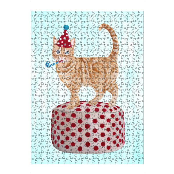 Puzzle Ravensburger "Party-Ingwer-Katze" artboxONE - Tiere - Katzendruck,Ingwerkatzendruck,Katzenkunst,Partykatze,Naive kunst,Süße kunst