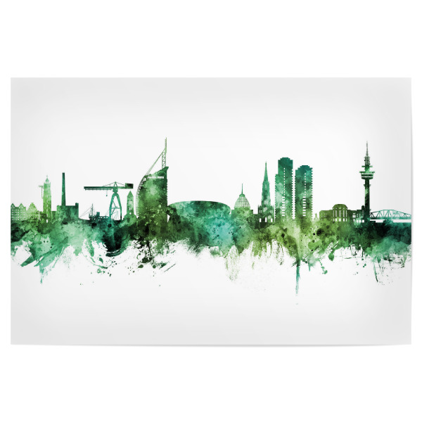 Poster 30x20 cm "Bremerhaven Skyline Grün" artboxONE - Städte - Bremerhaven,Deutschland,Deutschlandskyline,Stadtbild,Stadtbild,Aquarell,Malerei