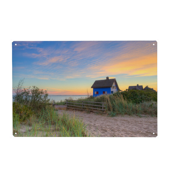 Holzbild "Blaues Haus in Heiligenhafen" artboxONE - Reise,Architektur,Reise / Strand und Meer