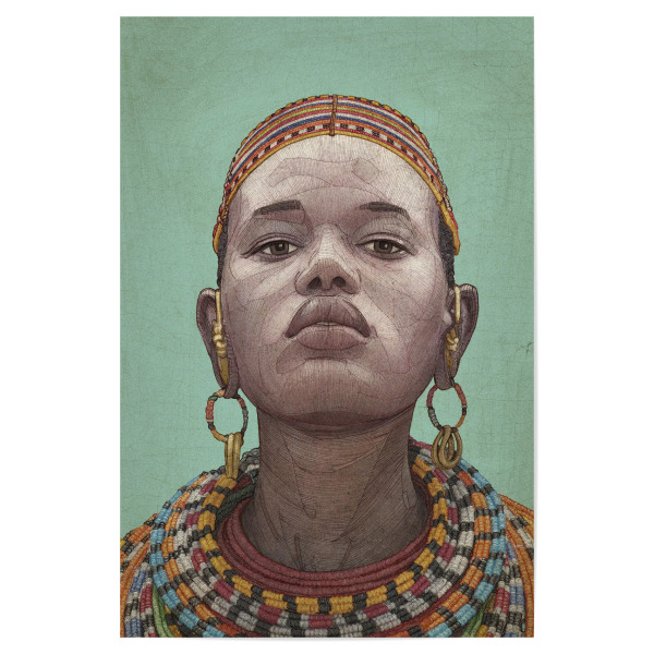 Poster "Giraffendame" artboxONE - Menschen - Afrika,Frau,Dame,Schönheit,Porträt,Skizze,Halskette,Ethnisch