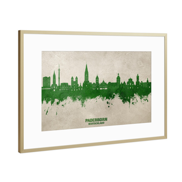 Poster mit Rahmen Gold "Paderborn Skyline PaintGreen" artboxONE - Städte