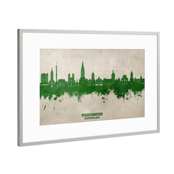 Poster mit Rahmen Silber "Paderborn Skyline PaintGreen" artboxONE - Städte