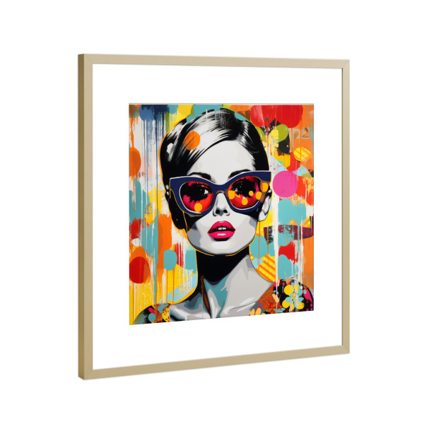 Poster mit Rahmen Gold "MODE-PUNKTE" artboxONE - Menschen,Geometrie,Fashion,Für Mama - Punkte,Tupfen,Frau,Frau,Mode,Sonnenbrille,Gesicht