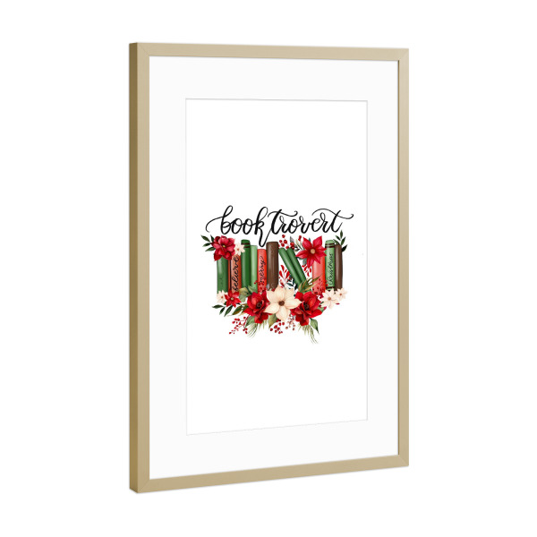Poster mit Rahmen Gold "Booktrovert-Weihnachtsdesigns" artboxONE - Floral,Fashion,Weihnachten,Buchstaben,Festivals