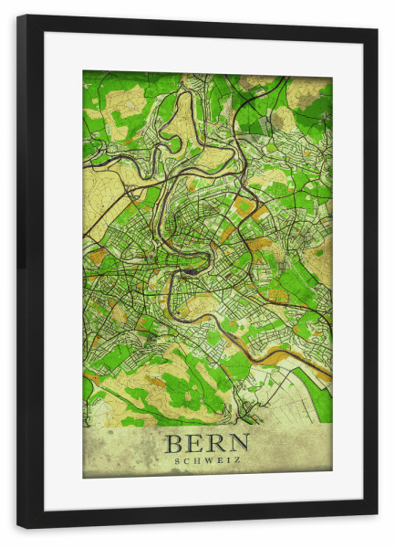 Poster mit Rahmen schwarz "Vintage City Map Bern" artboxONE - Städte