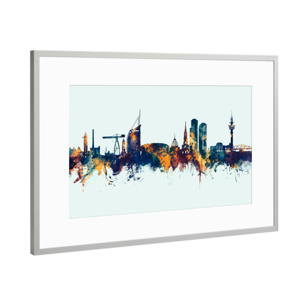 Poster mit Rahmen Silber "Bremerhavener Skyline Winter" artboxONE - Städte