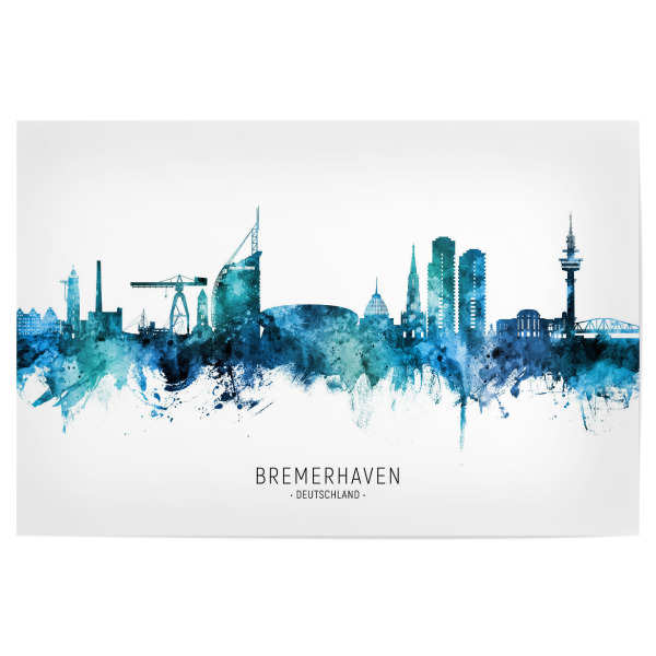 Poster "Bremerhaven Skyline Blauer Name" artboxONE - Städte - Bremerhaven,Deutschland,Deutschlandskyline,Stadtbild,Stadtbild,Aquarell,Malerei