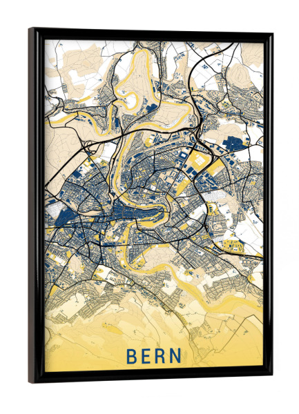Poster mit schwarzem Rahmen "Citykarte Stadt Bern" artboxONE - Städte
