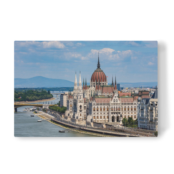 Leinwandbild "Die blaue Donau in Budapest" artboxONE - Reise,Architektur,Städte / Budapest - Budapest,Parlament,Ungarn,Donau,Buda,Pest