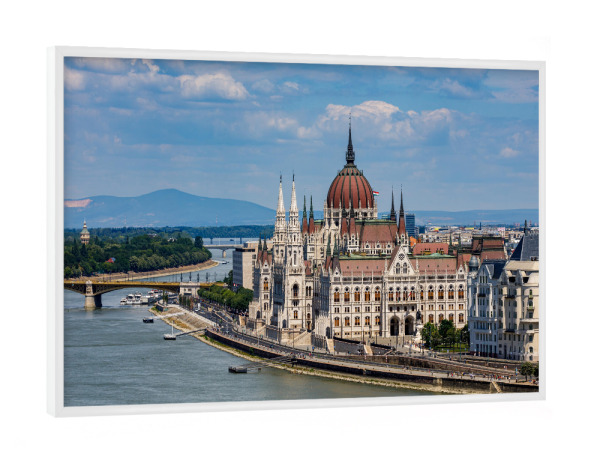 Poster mit weißem Rahmen "Die blaue Donau in Budapest" artboxONE - Reise,Architektur,Städte / Budapest - Budapest,Parlament,Ungarn,Donau,Buda,Pest