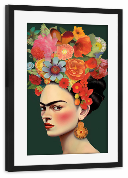 Poster mit Rahmen schwarz "Frida Kahlo colorful" artboxONE - Floral,Menschen,Fashion