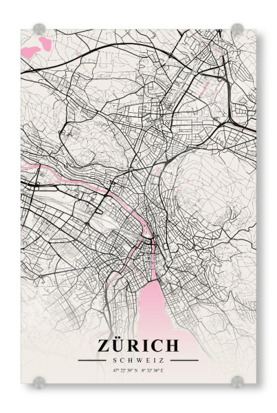 Acrylglasbild "Wandbild Zürich" artboxONE - Städte / Zürich,Kartografie