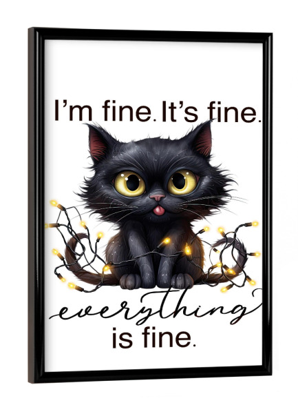 Poster mit schwarzem Rahmen "Katze mit Weihnachtsbeleuchtung" artboxONE - Tiere,Weihnachten,Buchstaben,Lustig