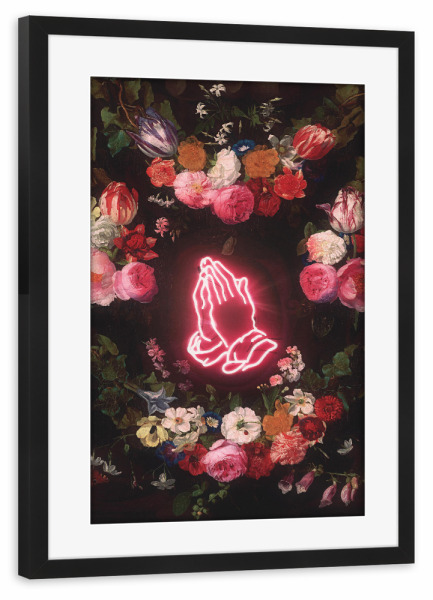 Poster mit Rahmen schwarz "Praying For Flowers" artboxONE - Floral - Pop art,Modern art,Contemporary art,Vintage,Retro,Neon,Blumen,Floral,Beten