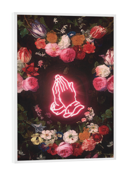 Poster mit weißem Rahmen "Praying For Flowers" artboxONE - Floral - Pop art,Modern art,Contemporary art,Vintage,Retro,Neon,Blumen,Floral,Beten