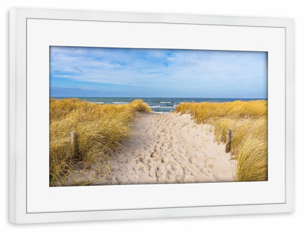 Poster mit Rahmen weiß "Strandaufgang, Düne, Ostsee" artboxONE - Natur,Reise,Reise / Strand und Meer