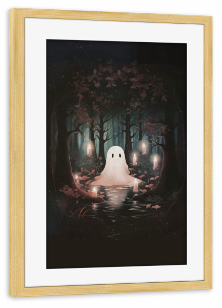 Poster mit Rahmen kiefer "Geist und Kerzen" artboxONE - Halloween - Halloween,Geist,Kerzen,Süßes oder saures,Horror,Natur