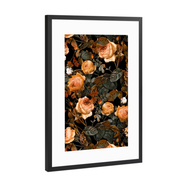 Poster mit Rahmen Schwarz (Metallic) "Pastellfarbene Rosengartennacht" artboxONE - Natur,Floral,Liebe