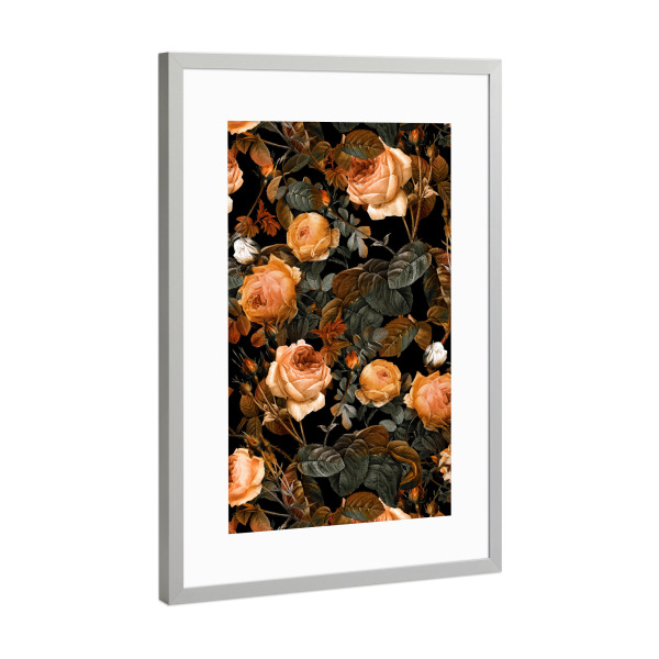 Poster mit Rahmen Silber "Pastellfarbene Rosengartennacht" artboxONE - Natur,Floral,Liebe