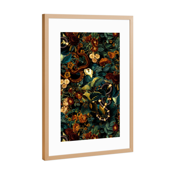 Poster mit Rahmen Kupfer "Blumen- und Schlangen-Dschungel" artboxONE - Natur,Floral,Tiere