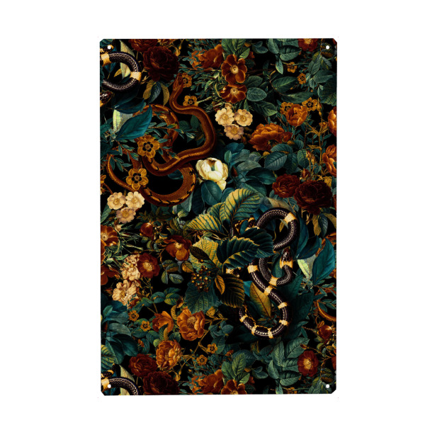 Holzbild "Blumen- und Schlangen-Dschungel" artboxONE - Natur,Floral,Tiere