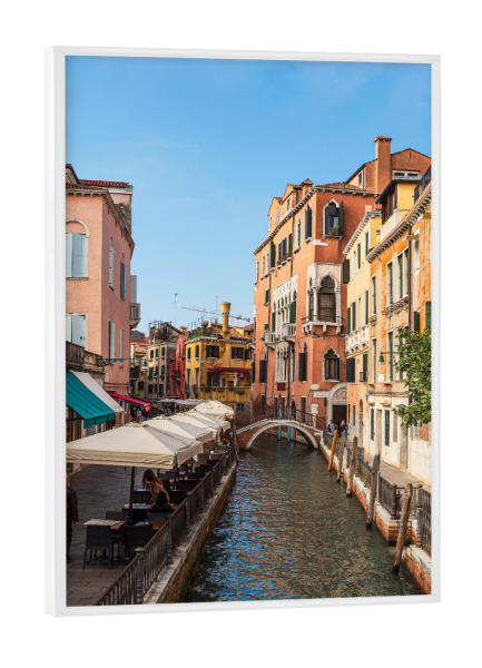 Poster mit weißem Rahmen "Kanal, Restaurant, Häuser" artboxONE - Reise,Architektur,Städte / Venedig,Reise / Länder