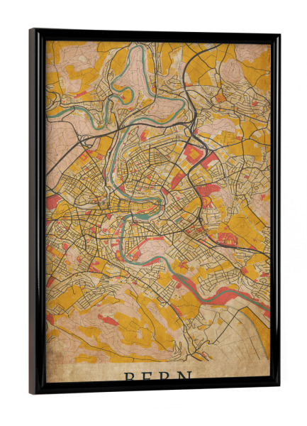 Poster mit schwarzem Rahmen "Vintage Retro Bern" artboxONE - Städte,Kartografie