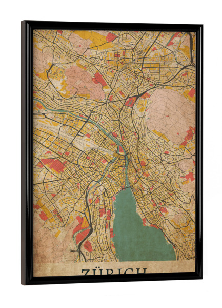 Poster mit schwarzem Rahmen "Vintage City Zürich Map" artboxONE - Städte / Zürich,Kartografie