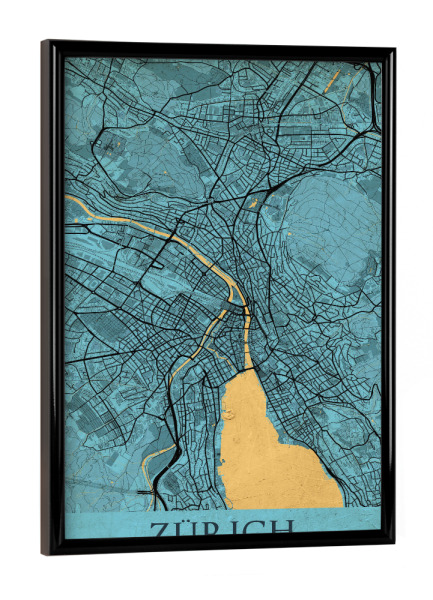 Poster mit schwarzem Rahmen "Vintage Zürich Stadtplan" artboxONE - Städte / Zürich,Kartografie