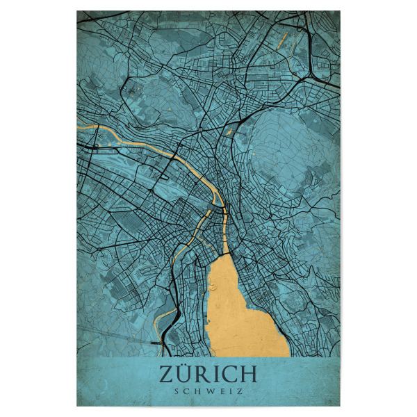 Poster "Vintage Zürich Stadtplan" artboxONE - Städte / Zürich,Kartografie