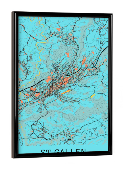 Poster mit schwarzem Rahmen "St. Gallen Stadt Map" artboxONE - Städte