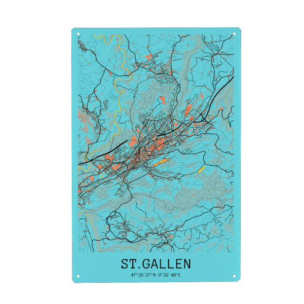 Holzbild "St. Gallen Stadt Map" artboxONE - Städte