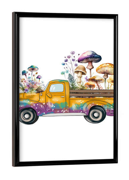 Poster mit schwarzem Rahmen "Abholung von Wildblumen und Pilzen" artboxONE - Floral,Automobile,Fashion,Festivals,Lustig