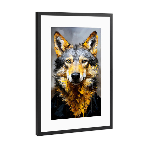 Poster mit Rahmen Schwarz (Metallic) "Wolf Tierkunst A" artboxONE - Tiere - Wolf,Wölfe,Tier,Wildes tier,Gemälde