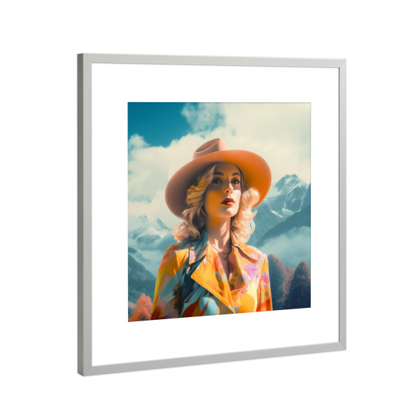 Poster mit Rahmen Silber "FRAU IN DEN BERGEN" artboxONE - Reise,Menschen - Orange,Frau,Berge,Wandern