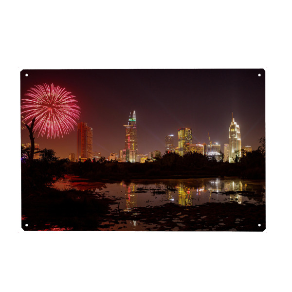 Holzbild "Feuerwerk in Saigon" artboxONE - Architektur,Reise / Asien